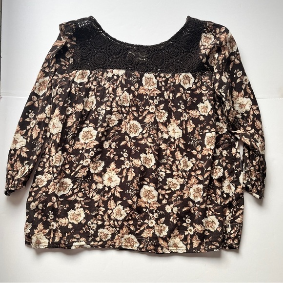 Denim & Supply Ralph Lauren Contrast Floral Lace Top Blouse Brown  Tan Sz M - Picture 8 of 13